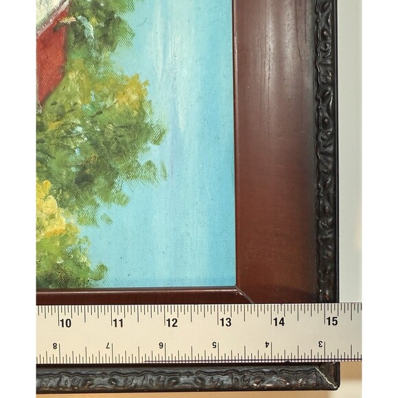 Oil Painting of an Oceanfront Garden Home w/ Sailboats On The Coast. Framed - Picture 7 of 9